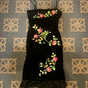 Betsey Johnson Black Dress with Floral Embroidery
